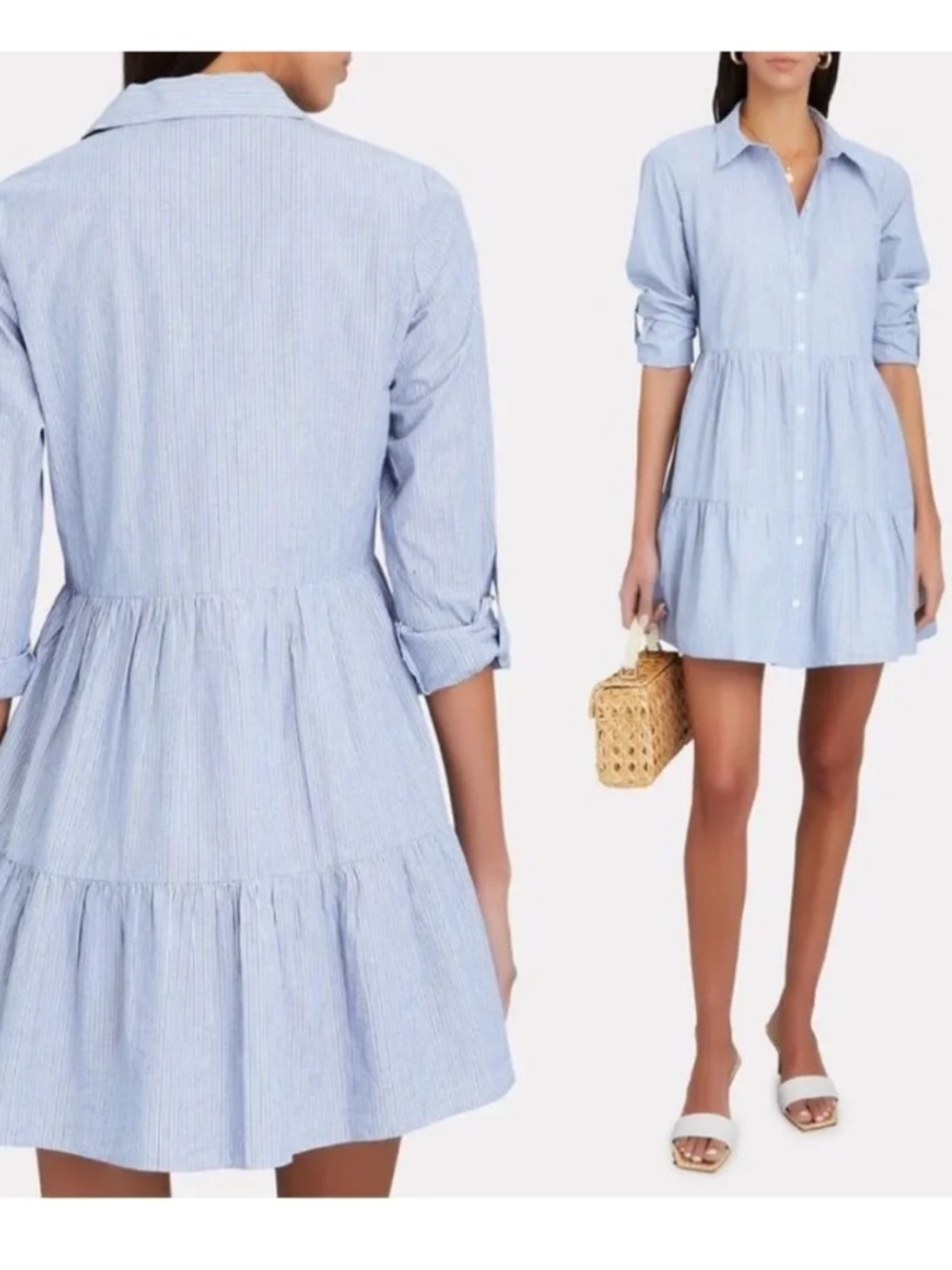 Veronica Beard Jemila Tiered Cotton Collared Shirt Dress